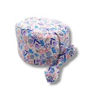 Cuffietta lacci - Fiori viola rosa su bianco